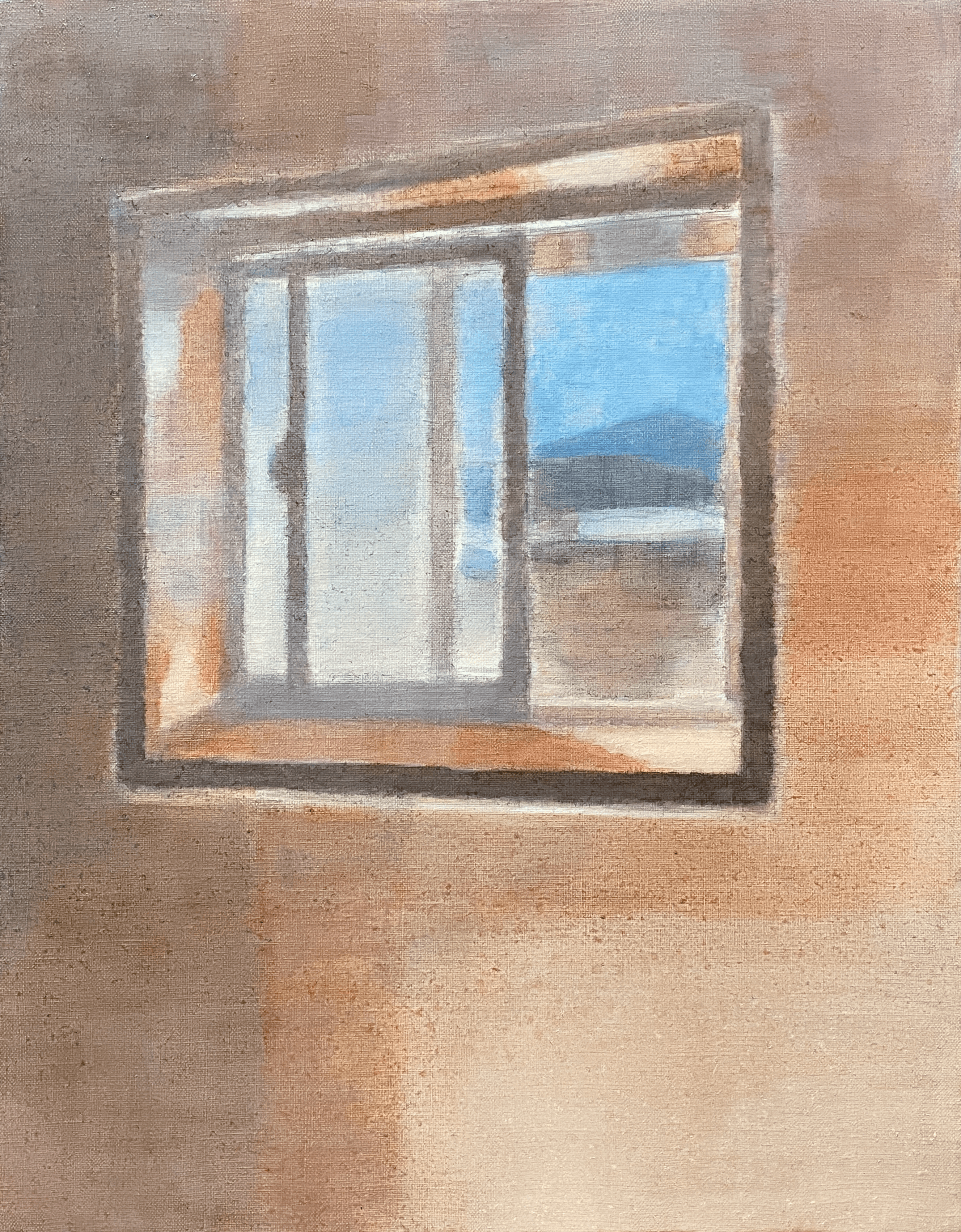 油絵で描いた、室内から見た窓です。タイトルは窓です。2023年制作、サイズが530×410ミリです。